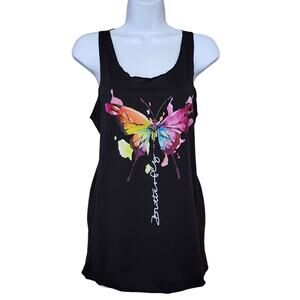 Shein Womens Tank Top Size M Dark Blue Beautifyl Butterfly Print Racerback